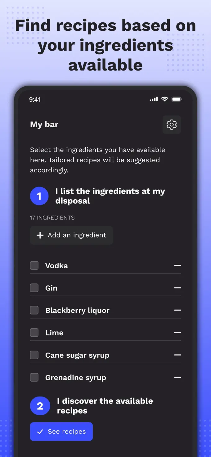 Recipe list screen of the app