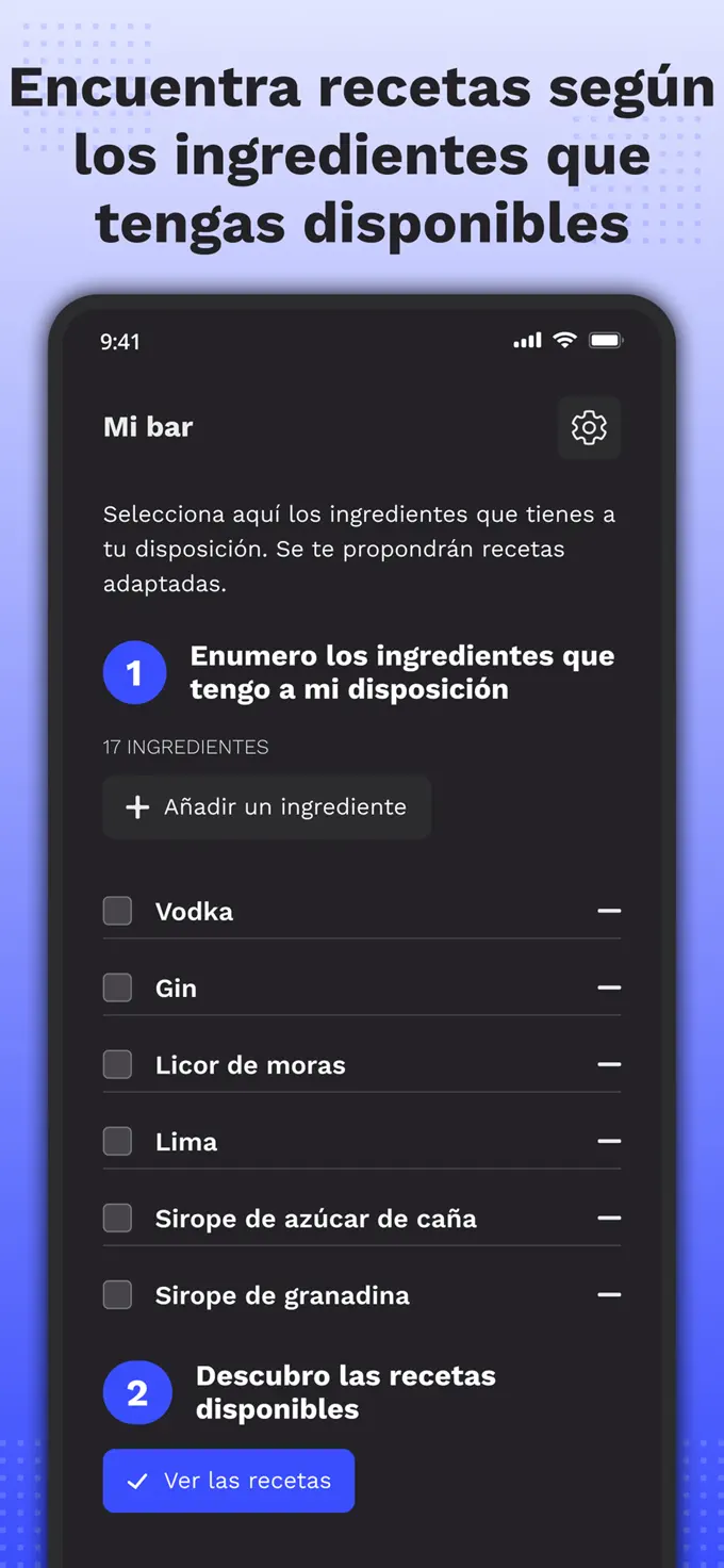 Pantalla con la lista de recetas de la aplicación